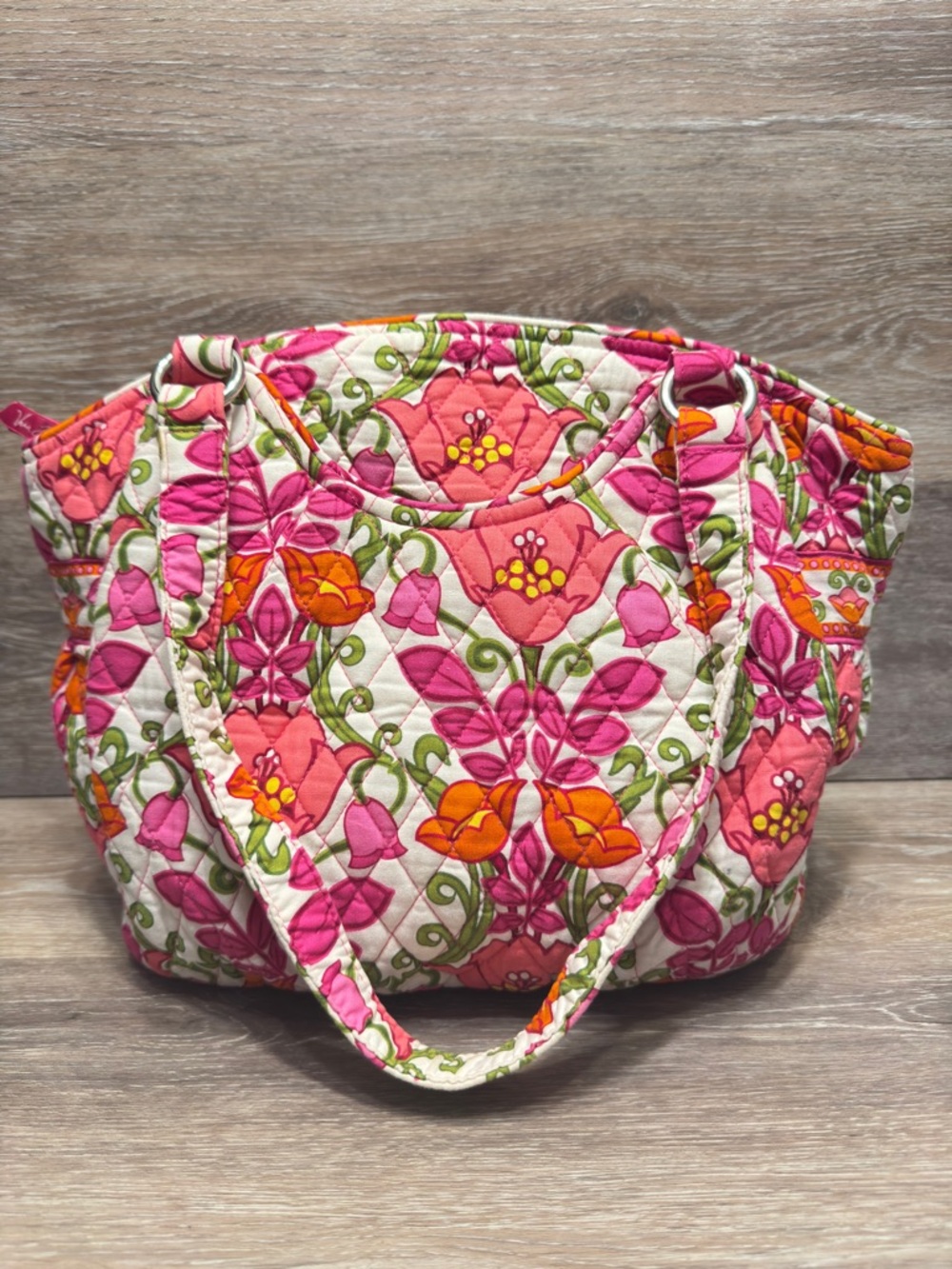 Vera Bradley Lilli Bell Glenna Tote Purse Bag Pink Orange Green Floral
